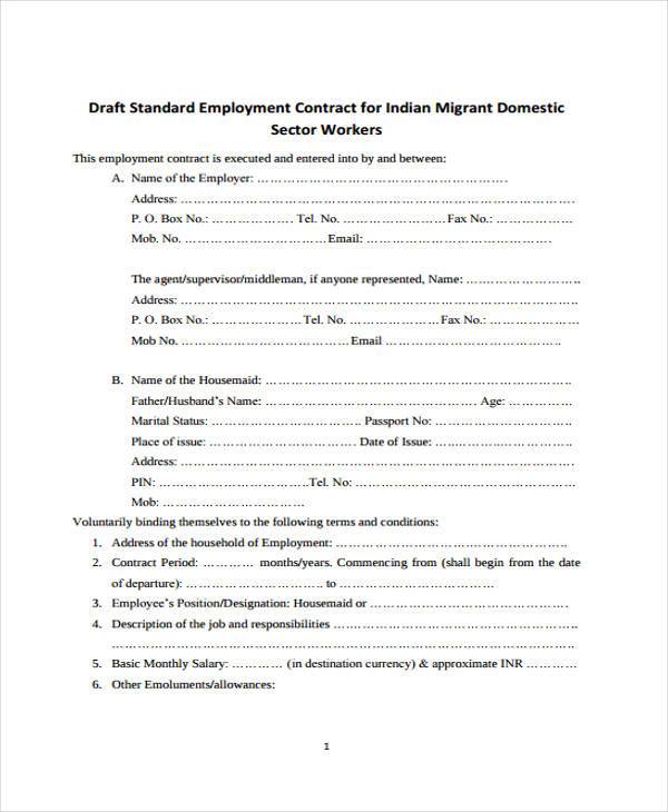 form standard contract Forms Contract Sample