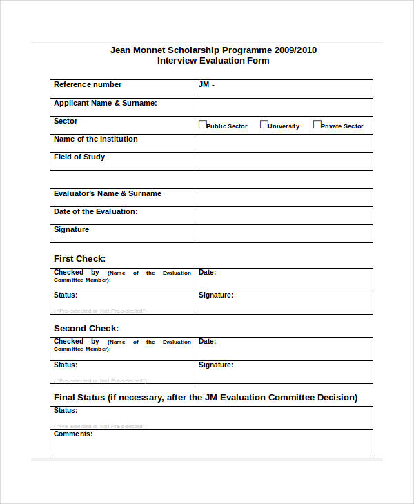 standard interview evaluation form in doc1