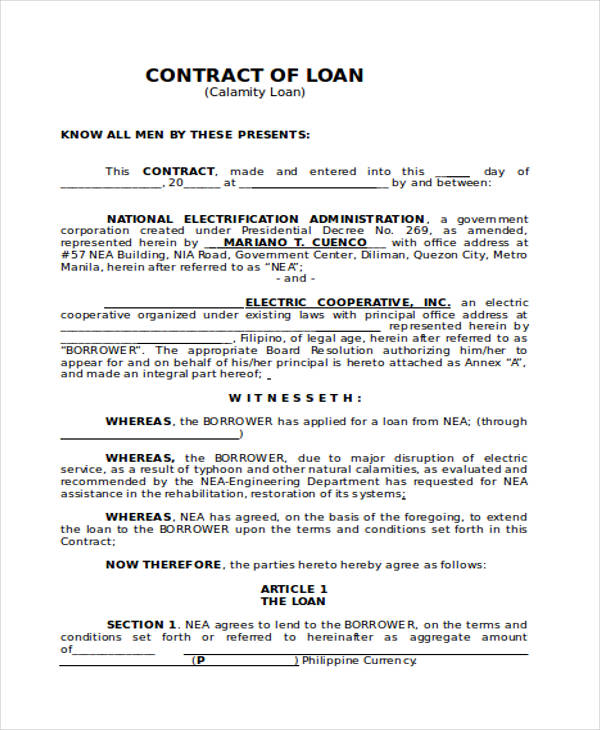 standard loan contract form