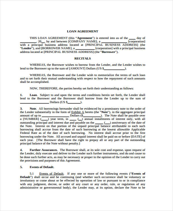 standard loan repayment agreement