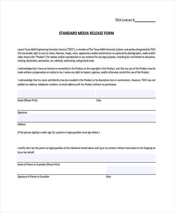 standard media release form template