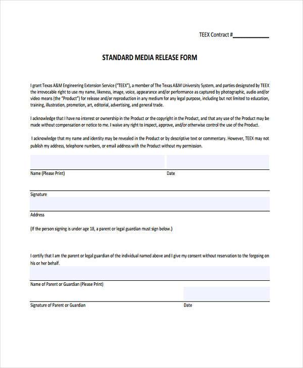 Standard Media Release Form Template