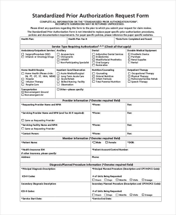 Free 13 Prior Authorization Forms In Pdf Ms Word 0675