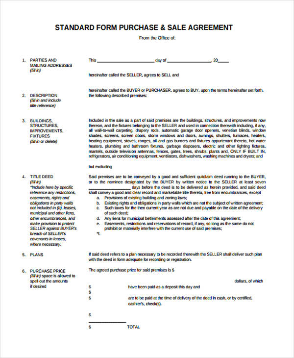 standard purchase sale agreement form1