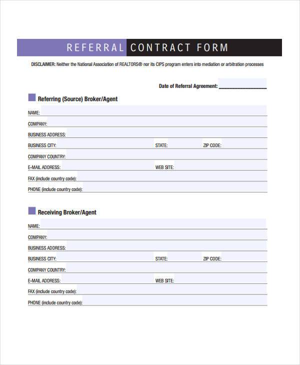 standard referral contract form