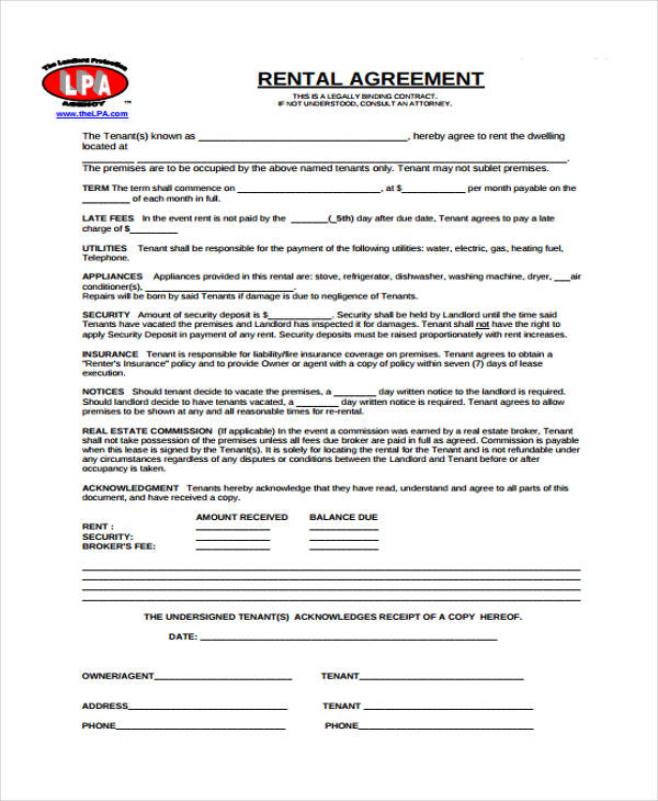 standard rental agreement form2