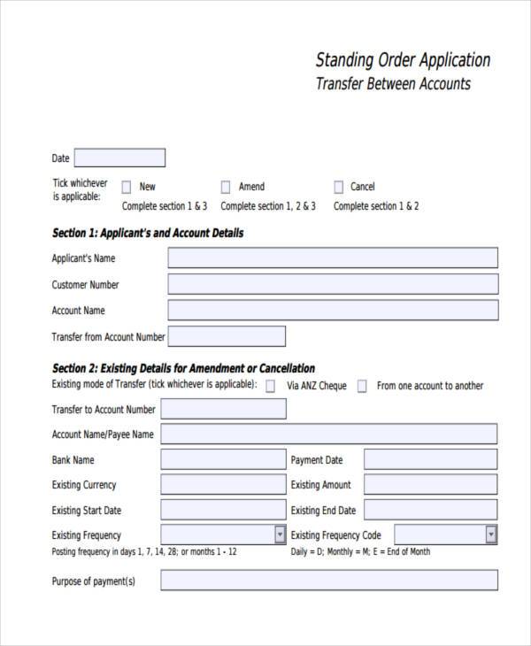 standing order application form
