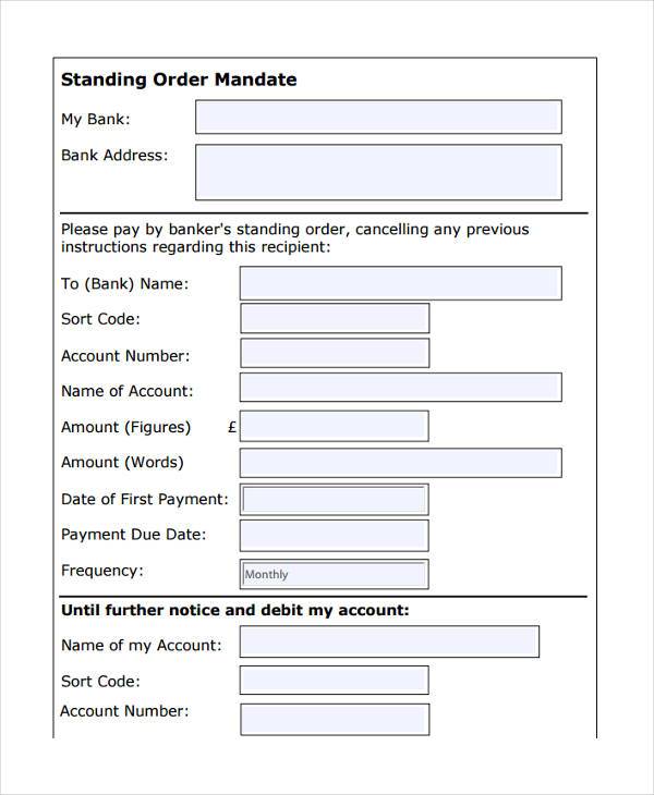 standing order mandate form