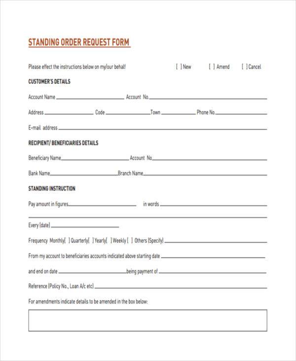 standing order request form