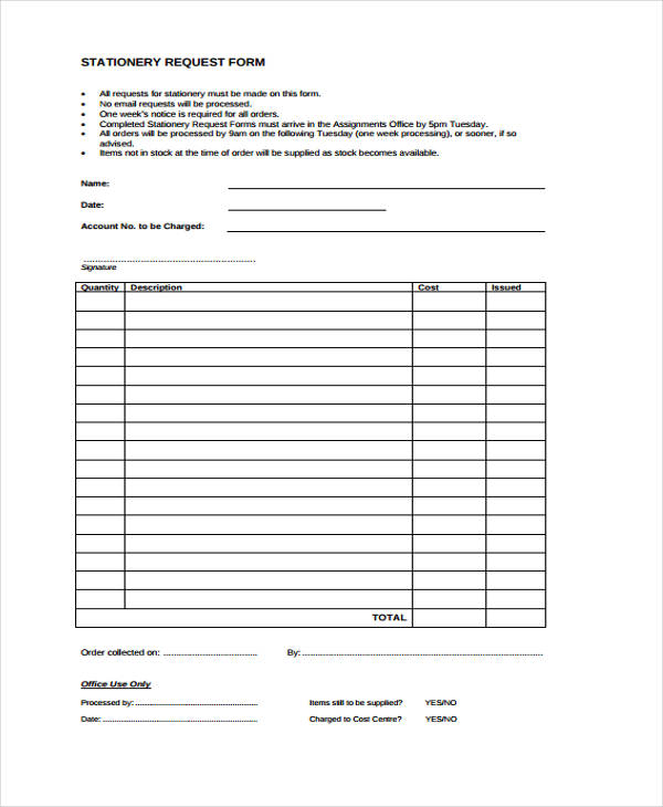 stationery request form