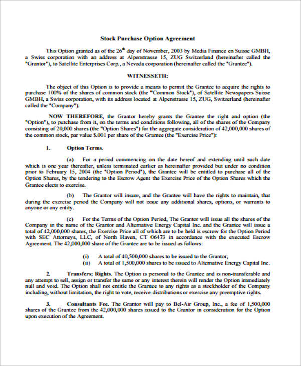 stock purchase option agreement form3