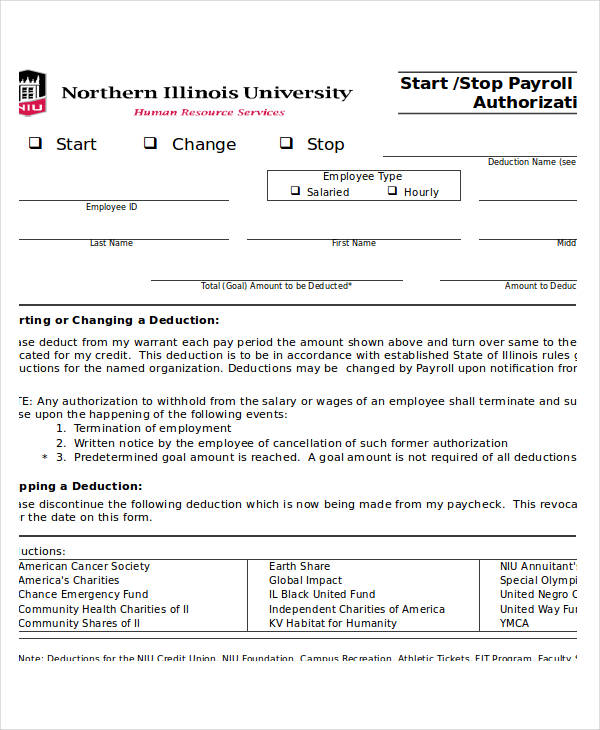 stop payroll deduction authorization form