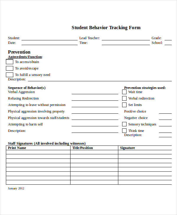 student behavior tracking form2