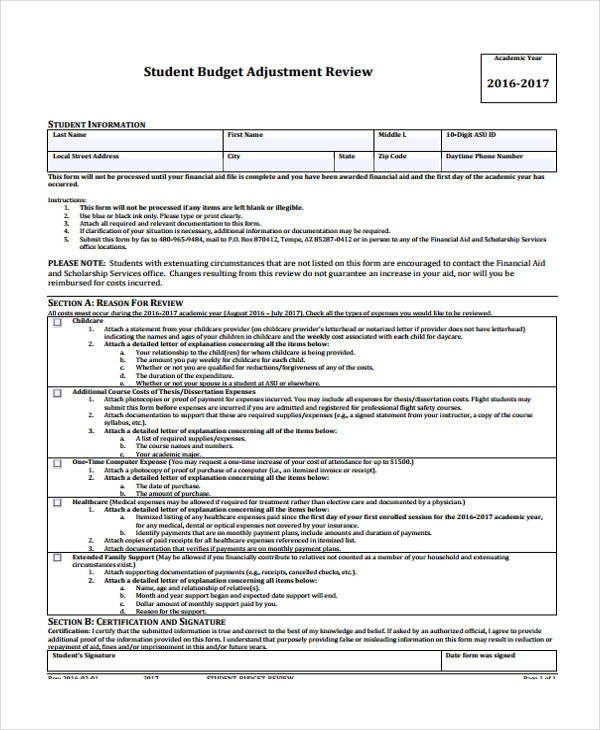 student budget adjustment review