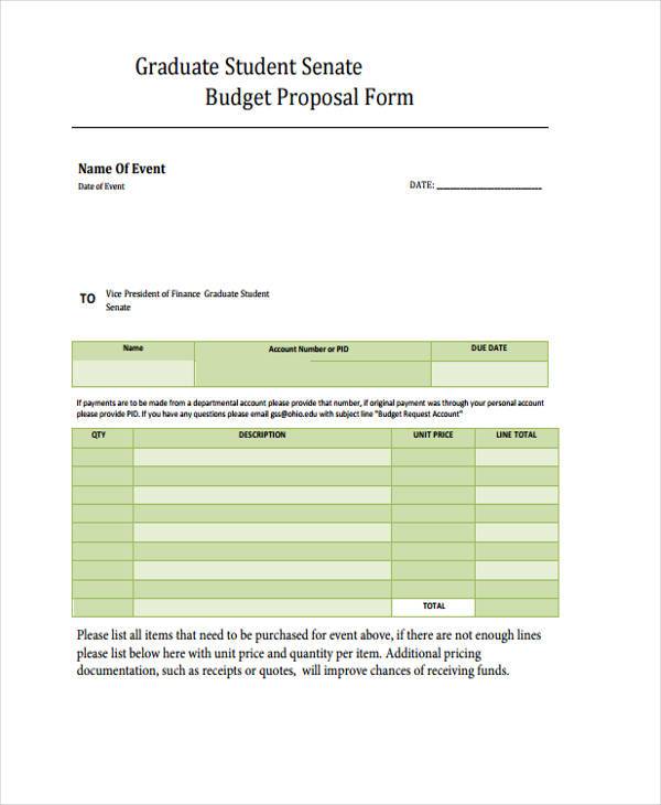 student budget proposal form format