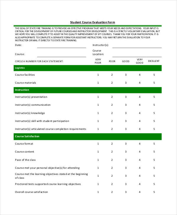 student course evaluation form in pdf