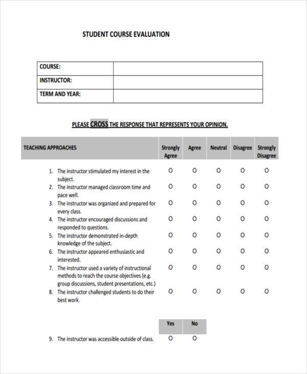 student course evaluation form