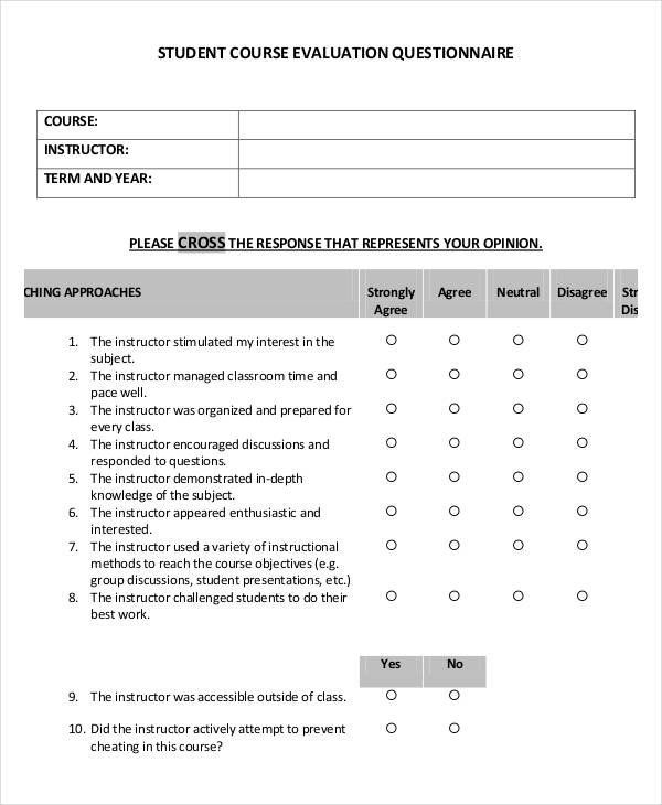 student course evaluation questionnaire