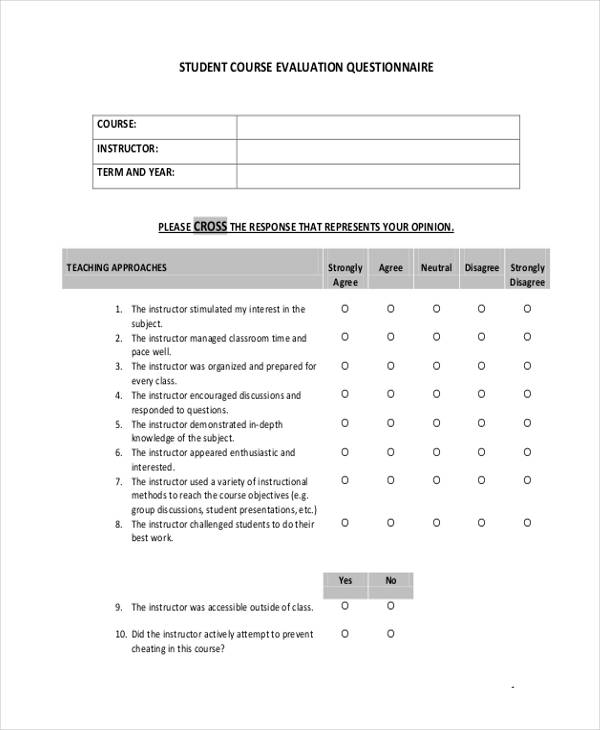 student course feedback questionnaire