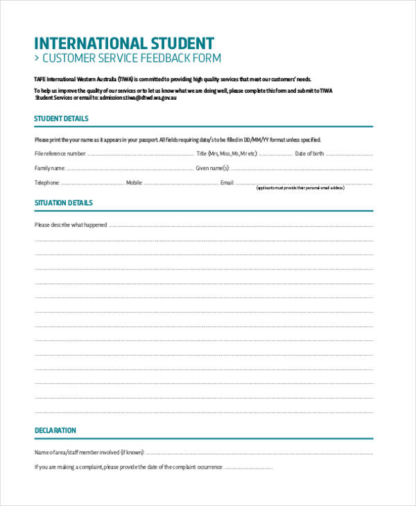 student customer services feedback form1