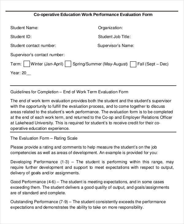 student education work performance evaluation form1