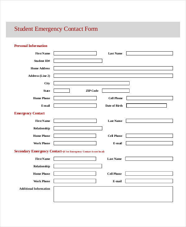 student emergency information contact form1