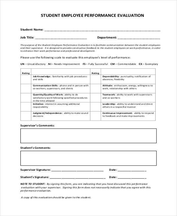 student employee performance evaluation form5