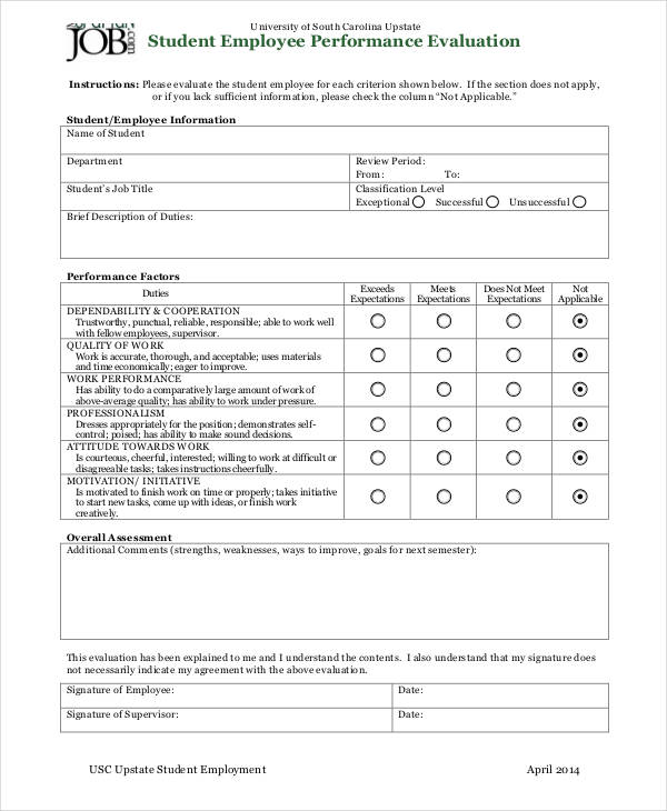student employee performance evaluation form6