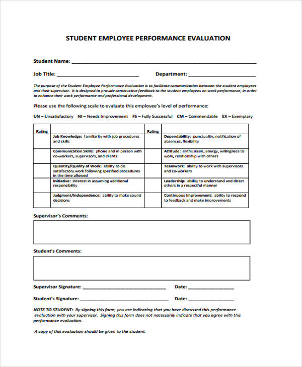 student employee performance evaluation form7
