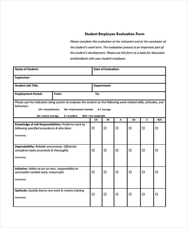 student employee performance evaluation form8