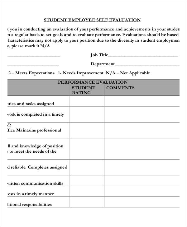 student employee self evaluation form