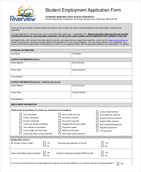 FREE 32+ Student Application Forms in PDF | MS Word | Excel