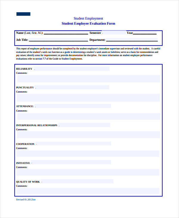 student employment employee evaluation form5