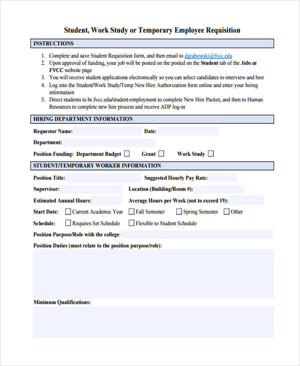 student employment requisition form
