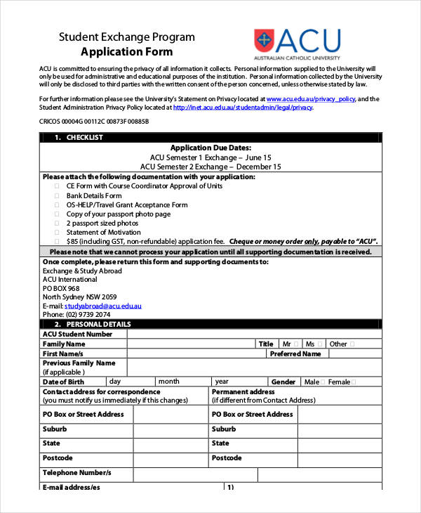 student exchange program application form