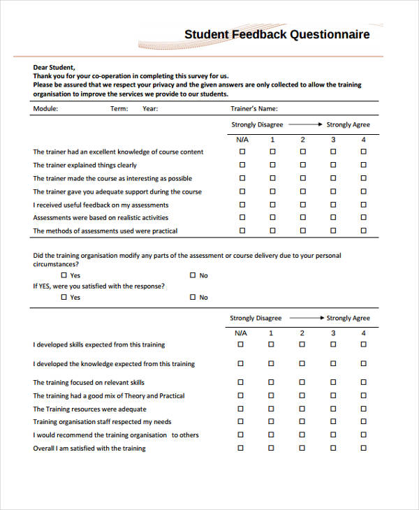 FREE 27+ Sample Student Feedback Forms in PDF | MS Word | Excel