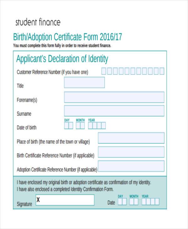student finance birth certificate form