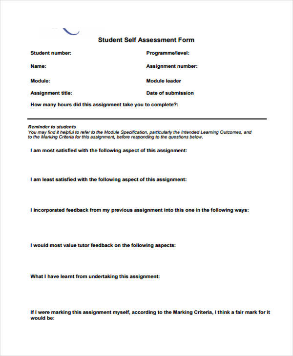 student finance self assessment form