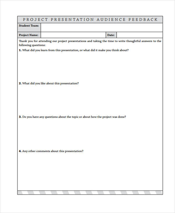 student formal presentation feedback form