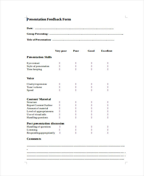 student formal presentation feedback form1