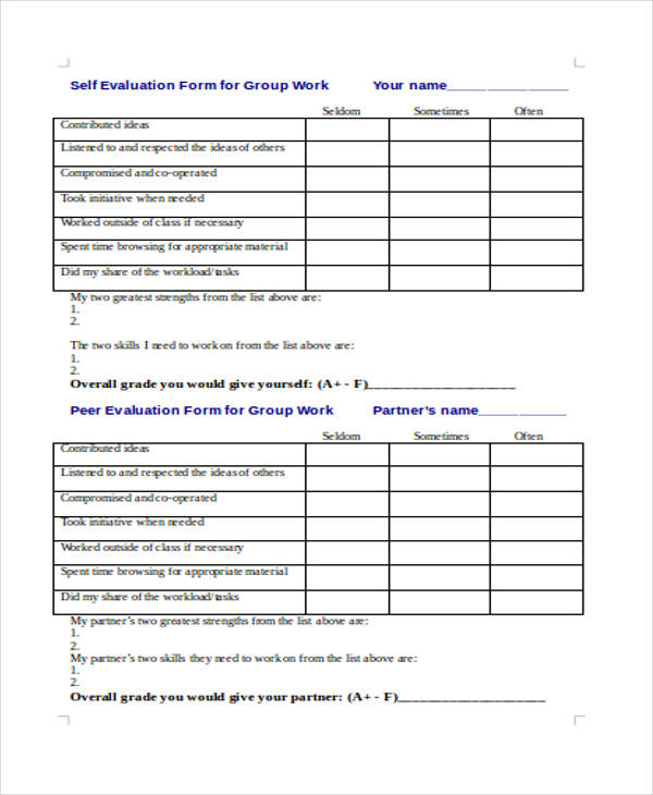 student group self evaluation form