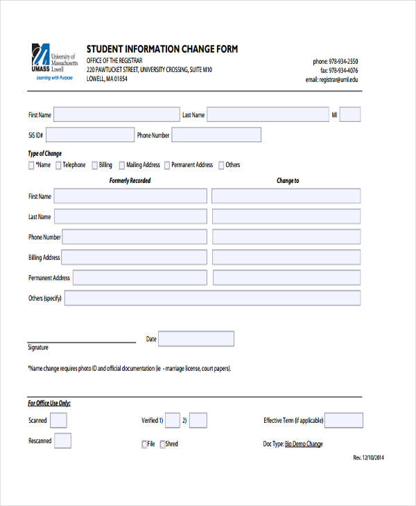 FREE 34+ Change Form Templates in PDF | MS Word | Excel