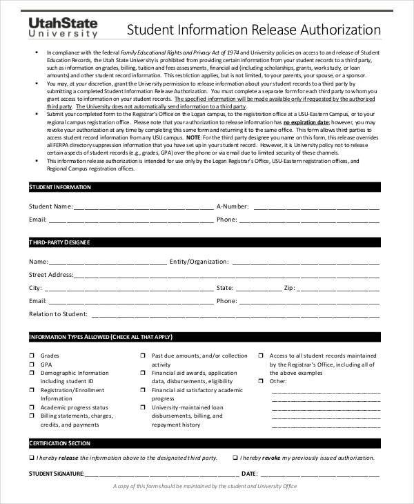student information release authorization form1