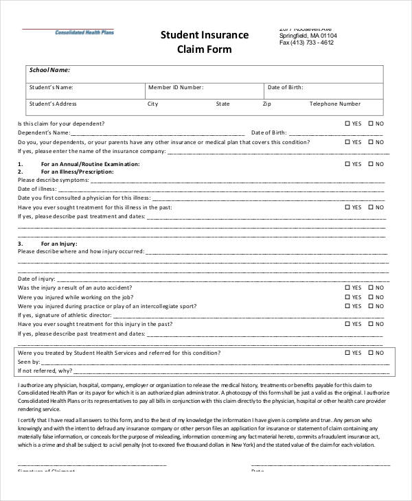 student insurance claim form1