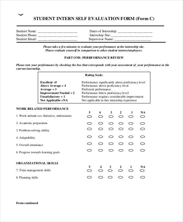student intern self evaluation form1