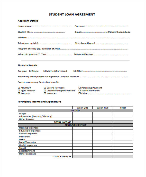 student loan agreement sample1