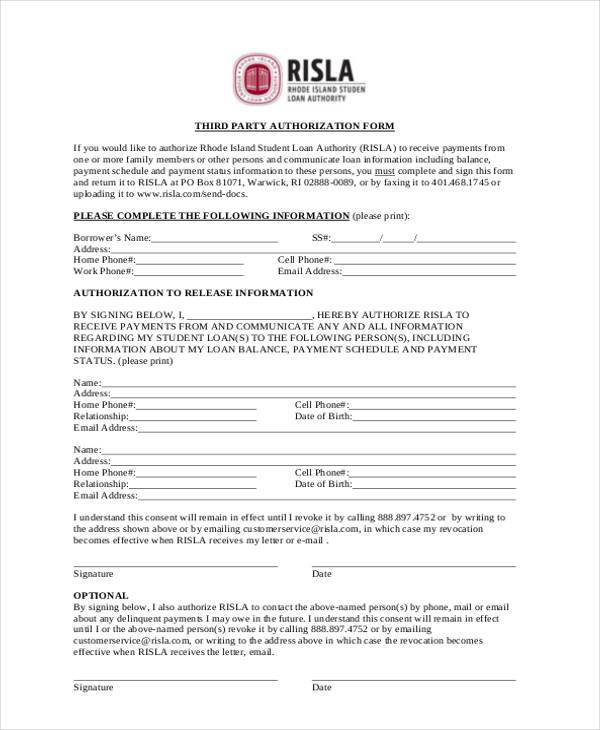 student loan third party authorization form
