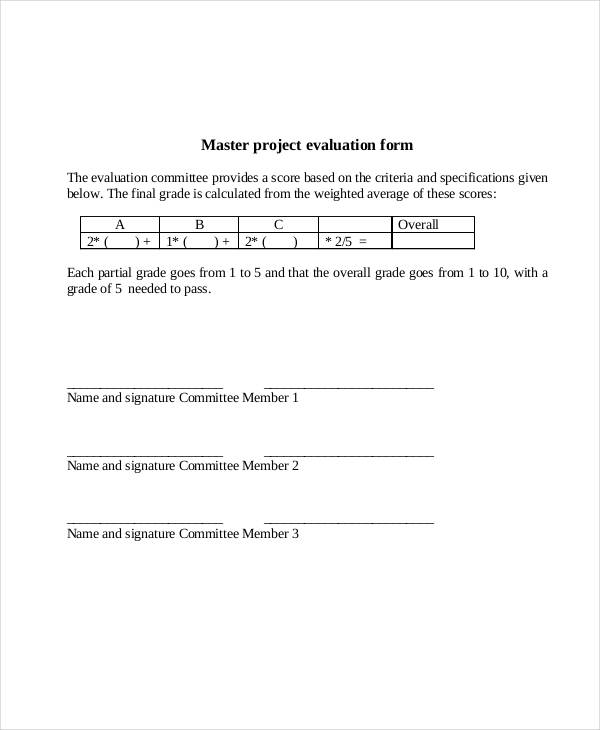 student master project evaluation form