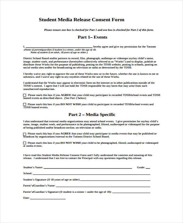 student media release form template