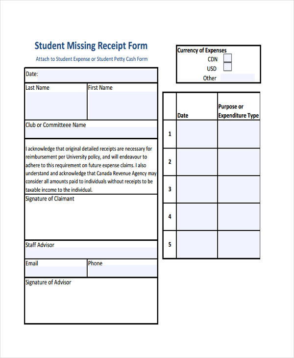 student missing receipt form2